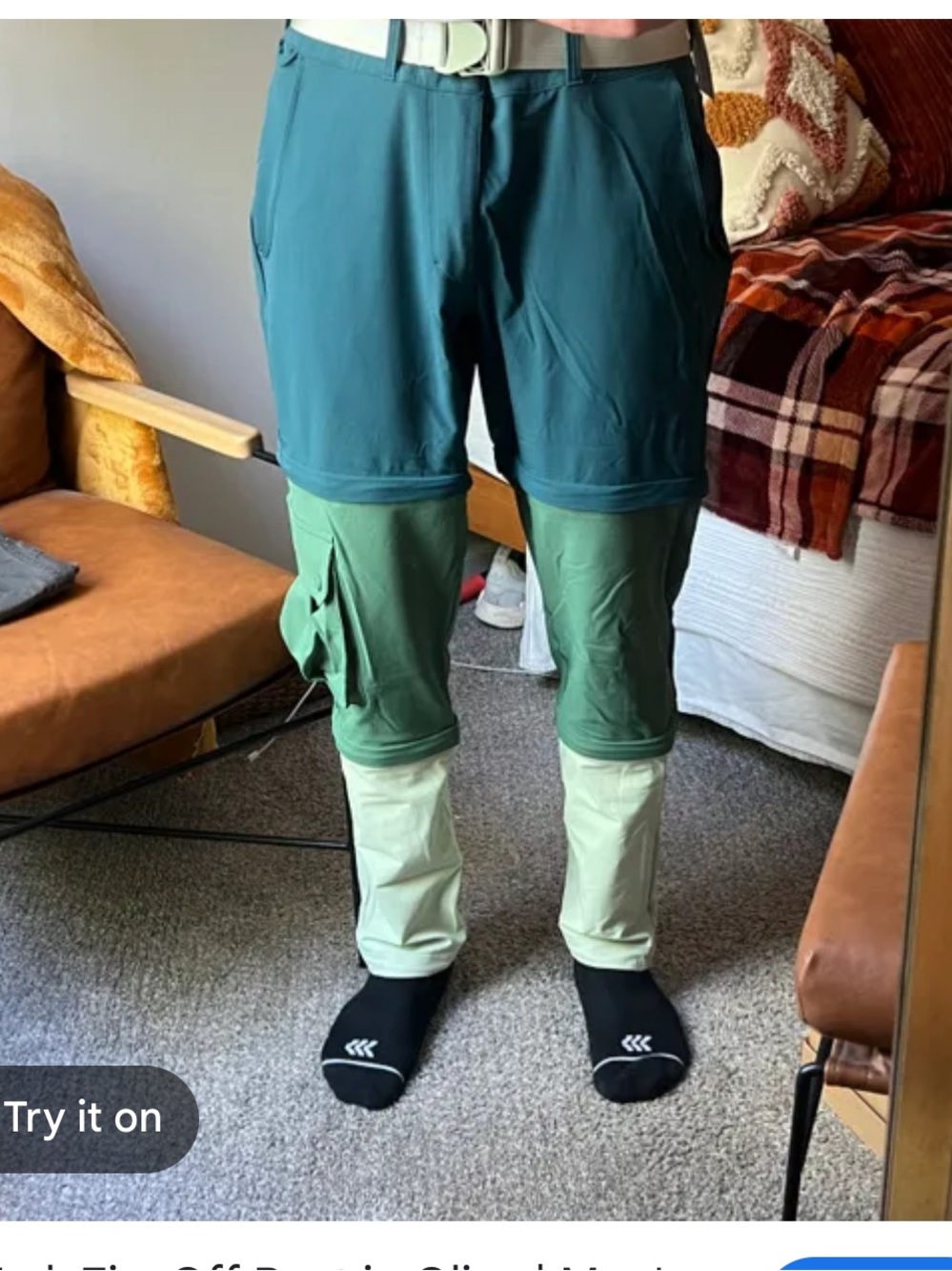 Outdoor Voices Mens rectrek zip off pant size large green